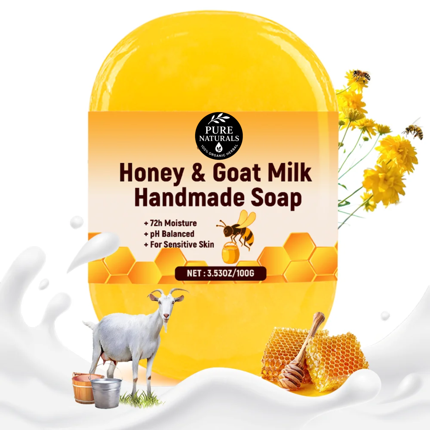 1 Piece Premium Quality Purely Natural Honey and Goat Milk Handmade Soap