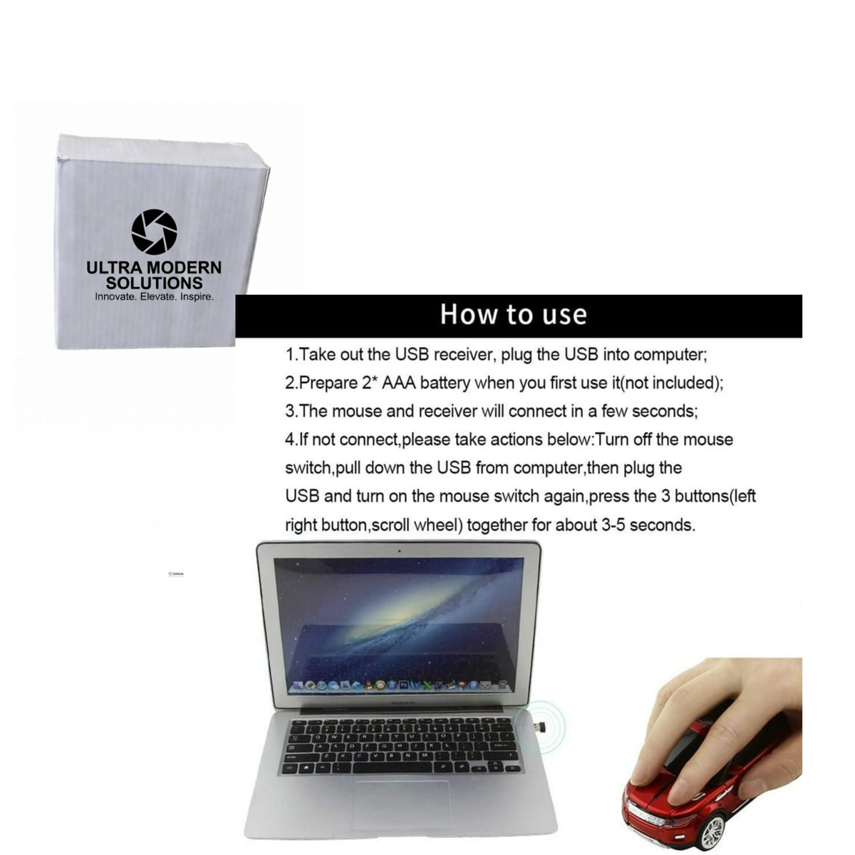 Ergonomic Wireless Laptop Desktop Computer Mouse With USB Receiver - 2.4Ghz