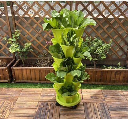 5-Tier Flower Pots Strawberry Herbs Vegetable Garden Stackable Planter Pot - Cream