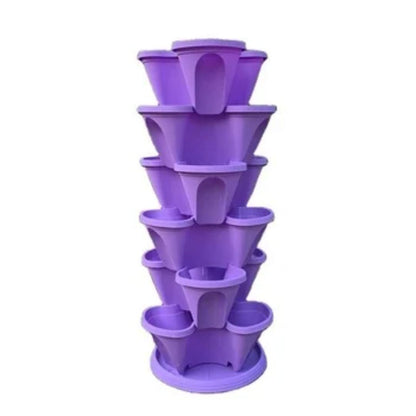 5-Tier Flower Pots Strawberry Herbs Vegetable Garden Stackable Planter Pot - Cream
