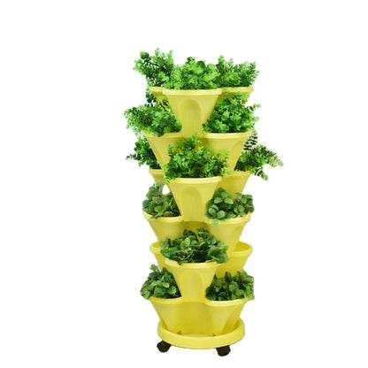 5-Tier Flower Pots Strawberry Herbs Vegetable Garden Stackable Planter Pot - Cream