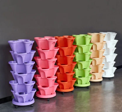 5-Tier Flower Pots Strawberry Herbs Vegetable Garden Stackable Planter Pot - Cream