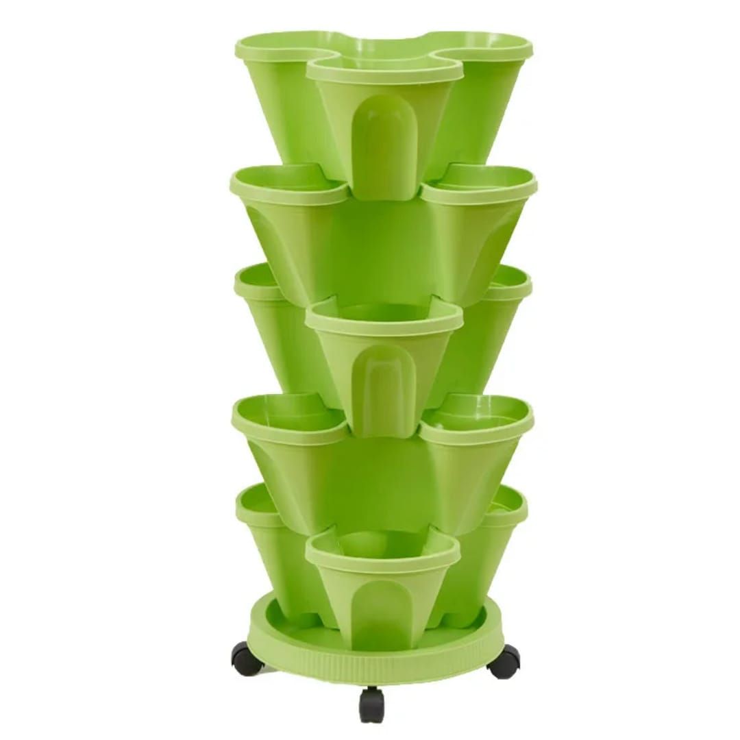 5-Tier Flower Pots Strawberry Herbs Vegetable Garden Stackable Planter Pot - Cream