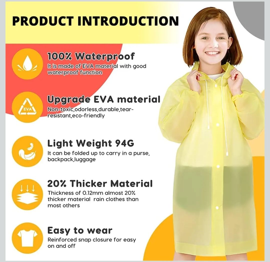 Children's Raincoat Rainwear Poncho Long Sleeved Waterproof Outdoor Hooded