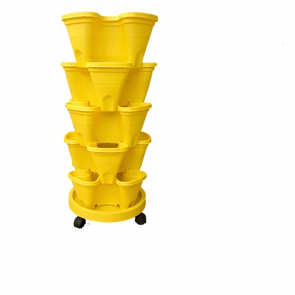 5-Tier Flower Pots Strawberry Herbs Vegetable Garden Stackable Planter Pot - Cream
