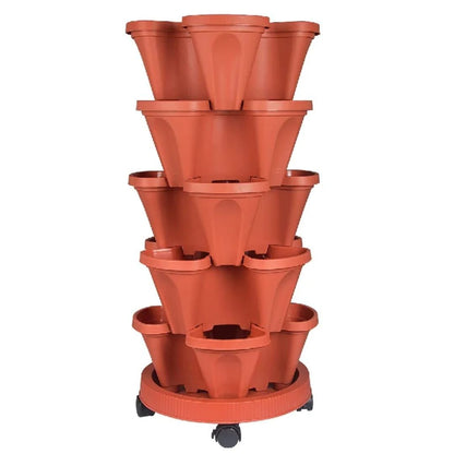 5-Tier Flower Pots Strawberry Herbs Vegetable Garden Stackable Planter Pot - Cream