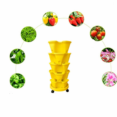 5-Tier Flower Pots Strawberry Herbs Vegetable Garden Stackable Planter Pot - Cream