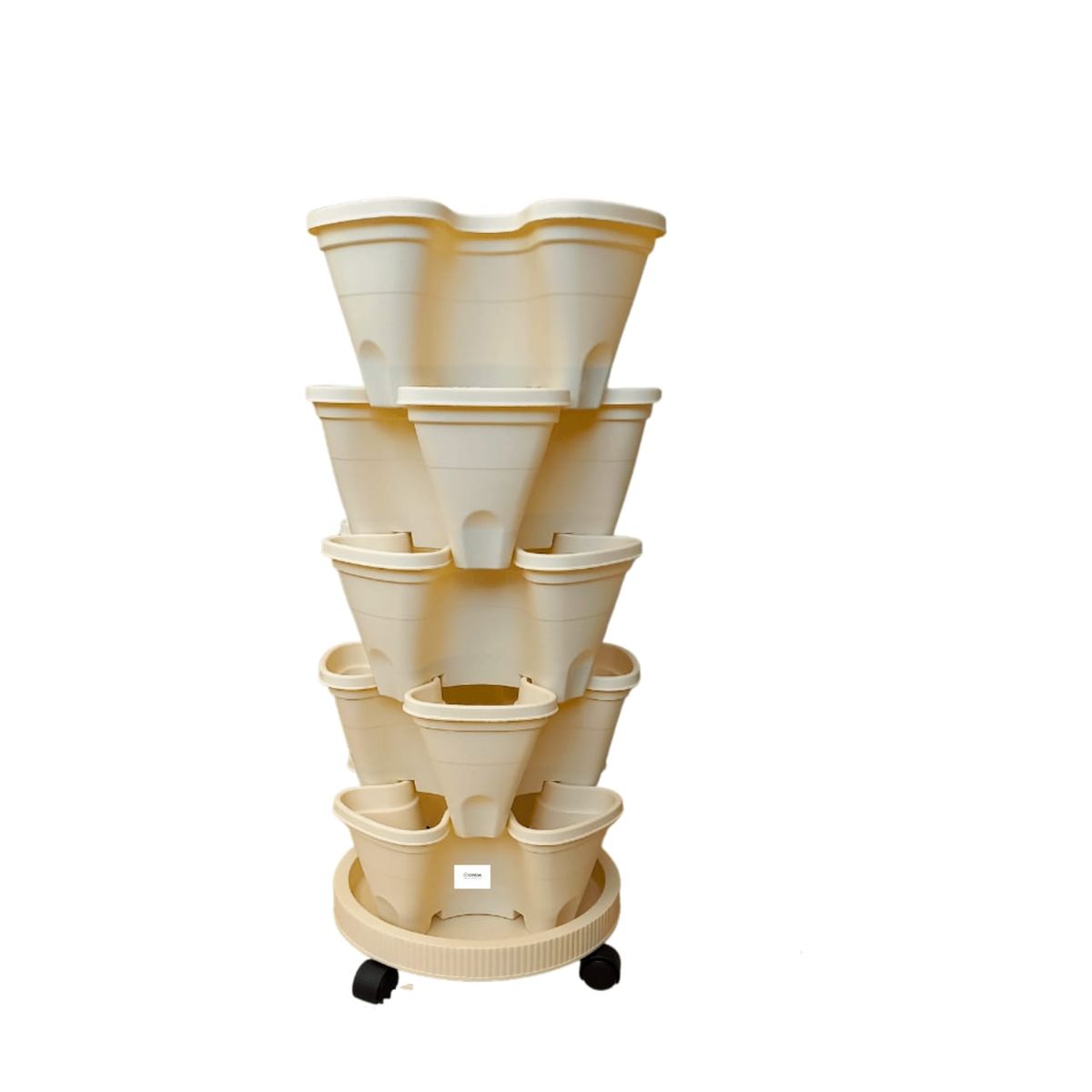 5-Tier Flower Pots Strawberry Herbs Vegetable Garden Stackable Planter Pot - Cream