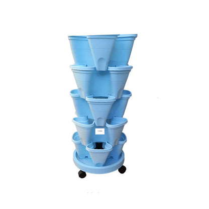 5-Tier Flower Pots Strawberry Herbs Vegetable Garden Stackable Planter Pot - Cream