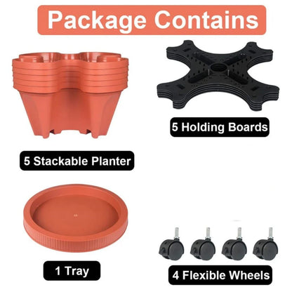 5-Tier Flower Pots Strawberry Herbs Vegetable Garden Stackable Planter Pot - Cream