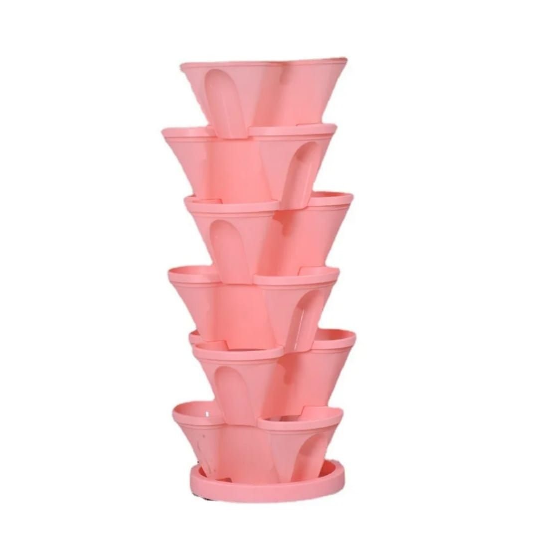5-Tier Flower Pots Strawberry Herbs Vegetable Garden Stackable Planter Pot - Cream